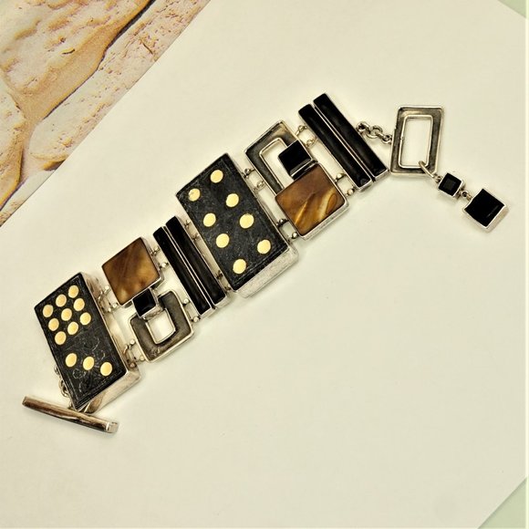 SUPER RARE HEAVY STERLING PANEL BRACELET, UNISEX GIFT, GIFT FOR MEN - Picture 2 of 13